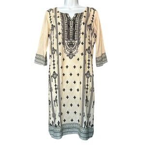 Kurtis Cotton Tunic Womens Sz S Light Peach with Black Embroidery and Sequins